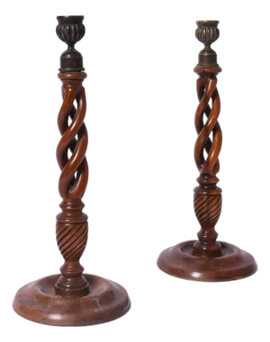Turned Wood Candlesticks, 19th Century, Set of 2