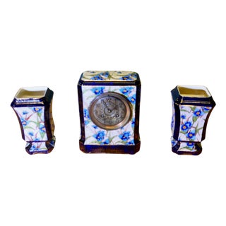 French Porcelain Clock Set, 1890s, Set of 3 For Sale
