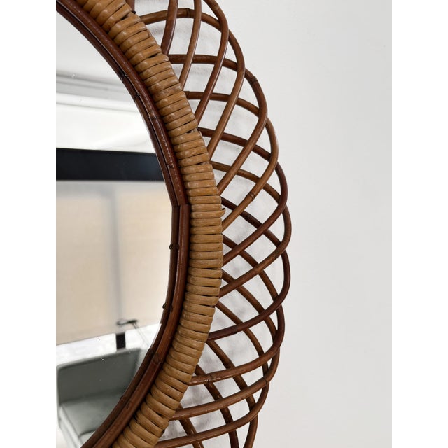 Italian Mirror with Bamboo Rattan Frame, 1960 For Sale - Image 6 of 9
