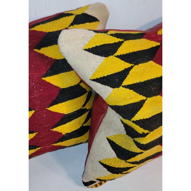 Folk Art Mid 20th Century Hand Woven Weaving Tumbling Blocks Pillows - A Pair For Sale - Image 3 of 6