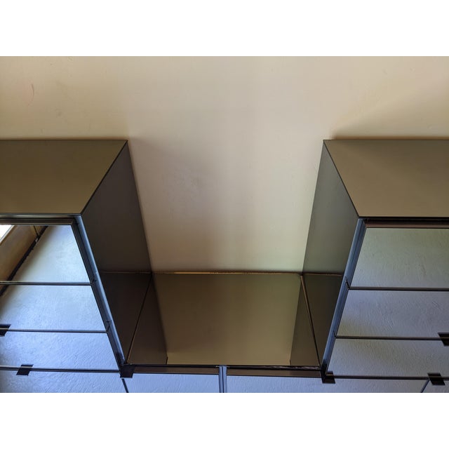 Mid-Century Modern 1980s Ello Gunmetal Stainless & Smoked Mirror Cabinet Set, Attributed For Sale - Image 3 of 15