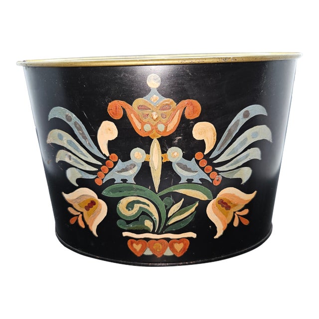 Vintage Tole-Painted Metal Container For Sale