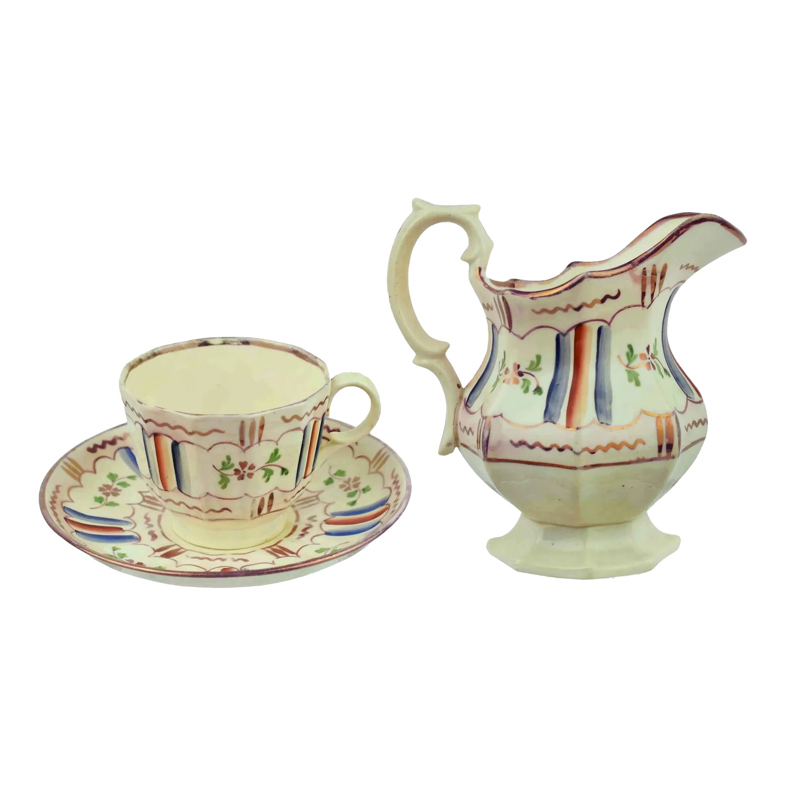 Antique Hand Painted Staffordshire Pink Lusterware Cup, Saucer and a ...