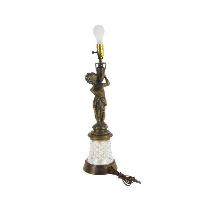 Neoclassical Vintage Cast Metal Cherub & Crystal Table Lamp by Westwood Industries, New York For Sale - Image 3 of 6