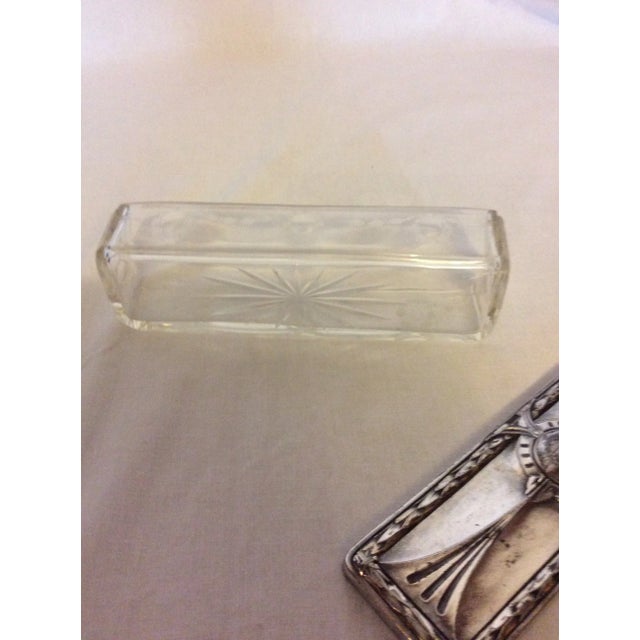 Traditional Early 20th Century Silver Plate Lid, Etched Crystal Dressing Table Box For Sale - Image 3 of 11