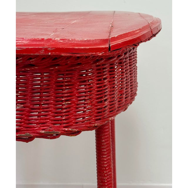 Vintage Weathered Red Wicker Table For Sale - Image 10 of 12