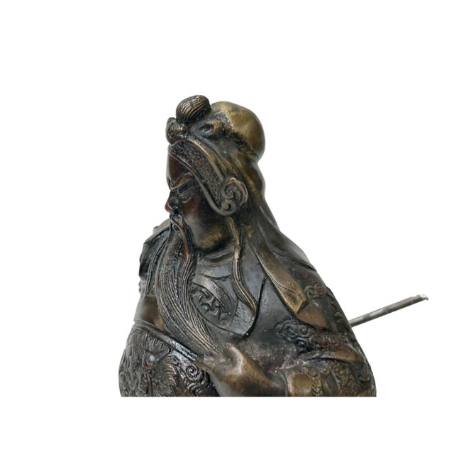 Metal Vintage Bronze Color Metal Guan Yu Zheng Fei General Quan Statue For Sale - Image 7 of 15
