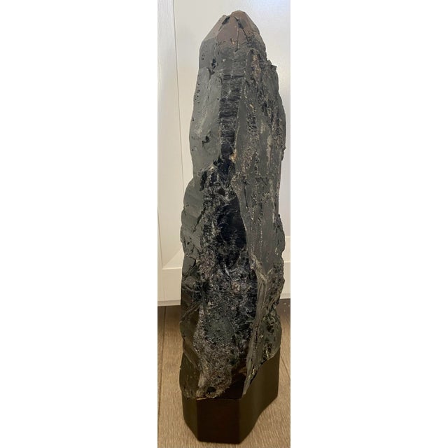 Black Large Dark Smoky Quartz Rock Crystal Natural Sculpture on Wooden Base For Sale - Image 8 of 11