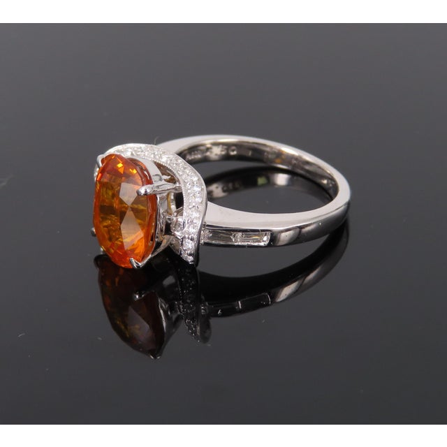Orange Late 20th Century 4.49ct Gia Vivid Orange Sapphire & 0.51ct Diamond Platinum Ring Size 6.5 8.1gr For Sale - Image 8 of 12
