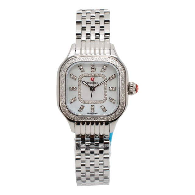 Ladies Michele by Fossil Meggie 29mm Mww33b000001 Mop Diamond Steel Quartz Watch For Sale