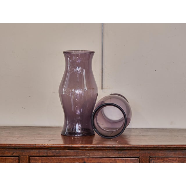Amethyst Midcentury Period Hurricane Lamp Glass Shades, a Pair For Sale In Atlanta - Image 6 of 8