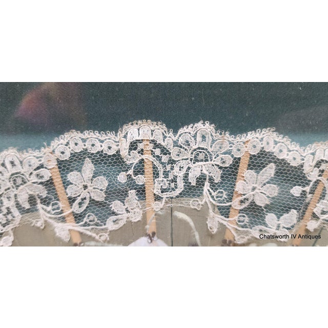 Shadow Box Framed Antique Victorian Lace & Silk Floral Painted Ladies Hand Fan For Sale - Image 10 of 12