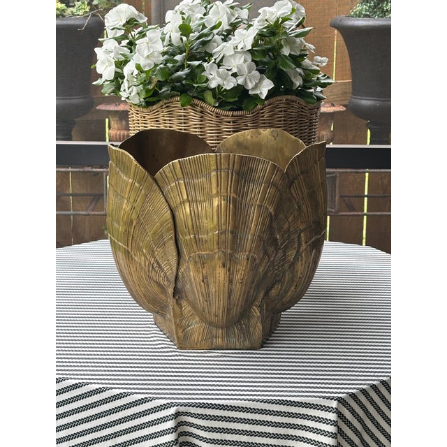 Large Scale Vintage Palm Beach Style Brass Seashell Planter For Sale - Image 4 of 15