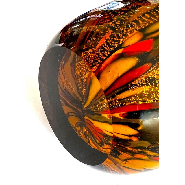 Brown Modern Glass Vase With Splatters and Gold Dust in Murano Style For Sale - Image 8 of 14