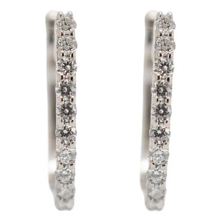 Roberto Coin Classic Pave’ 18k White Gold Diamonds Huggy Hoop Earrings, Pair For Sale
