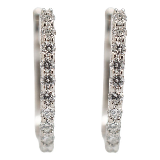 Roberto Coin Classic Pave’ 18k White Gold Diamonds Huggy Hoop Earrings, Pair For Sale