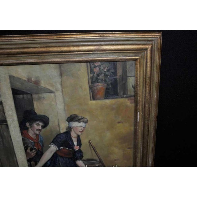 Spanish Artist, Blindfold Scene, 1980s, Large Oil on Canvas, Framed For Sale - Image 5 of 12