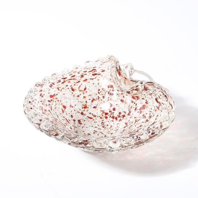 Mid-Century Hand-Blown Murano Glass Bowl in White & Merlot Speckled Detailing For Sale In New York - Image 6 of 13
