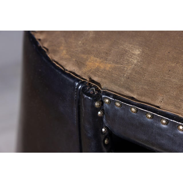 Pair of Vintage Black Vinyl Barrel Back Club Armchairs With Nailhead Trim For Sale - Image 15 of 15