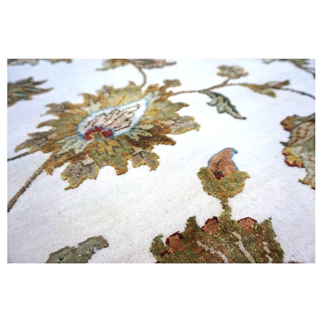 Textile Indian Tabriz Wool & Silk 9x12 White Ivory, Tan, Blue, & Green Handmade Area Rug #1144267 For Sale - Image 7 of 9