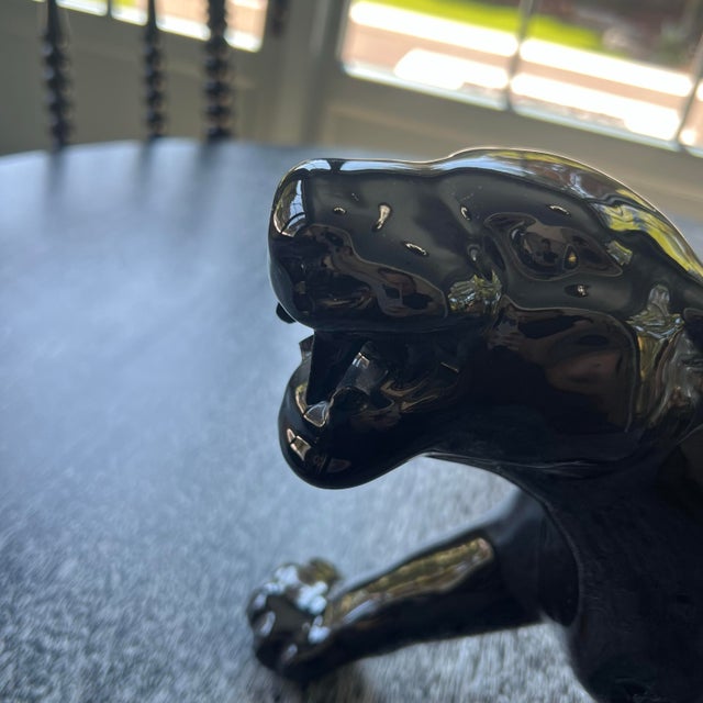 Ceramic Vintage MCM Stalking Black Panther Figure Glossy For Sale - Image 7 of 11
