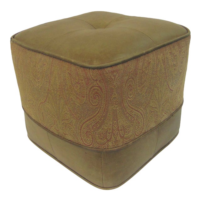 Mid 20th Century Leather Tuft Paisley Ottoman For Sale