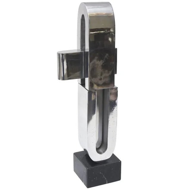 Vintage Modernist Chrome and Black Marble Abstract Sculpture by Mary Preminger, 1968 For Sale - Image 10 of 10