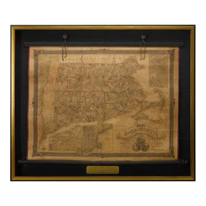 1854 Wall Map of Massachusetts, Rhode Island & Connecticut by Ensign, Bridgman & Fanning, Hand-Colored Engraving With Original Hardware