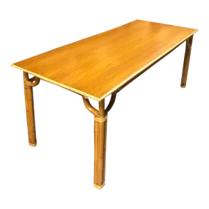 1940s Restored Rattan Three-Strand Long Dining Table