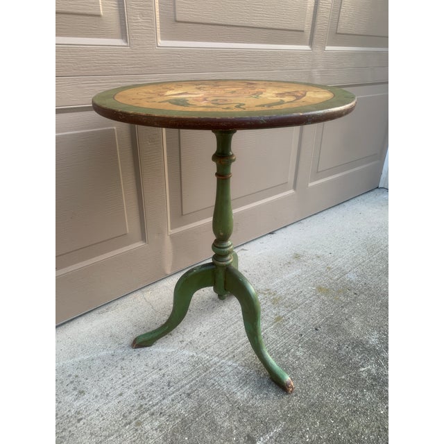 1920s Antique Regency Allegorical Flip Top Green Painted Walnut Side Table For Sale - Image 5 of 14