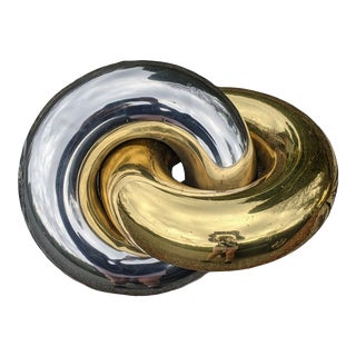 Mid Century Interlocked Brass and Chrome Linked Ring Knot Sculpture For Sale