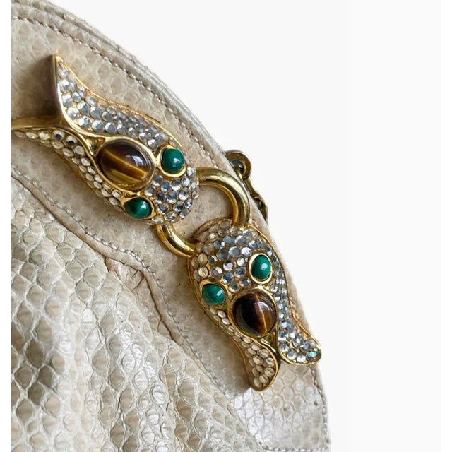 Late 20th Century Judith Leiber Style Crystalized Serpent Ivory Snakeskin Clutch For Sale - Image 5 of 10