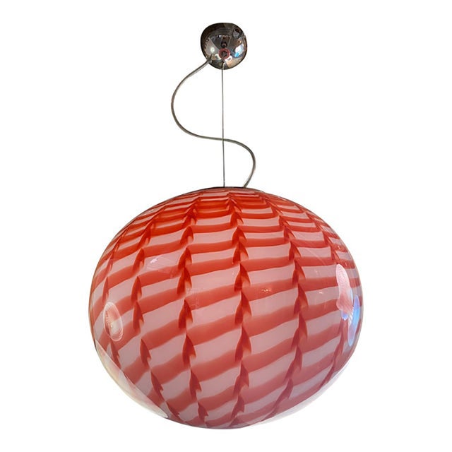 Red and White Sphere Pendant in Murano Style Glass by Simoeng For Sale - Image 4 of 9