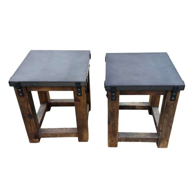 Restoration Hardware Restoration Hardware Rh Reclaimed Wood & Aged Zinc Strap Side Tables – Rustic Industrial Farmhouse Accent Tables For Sale - Image 4 of 16