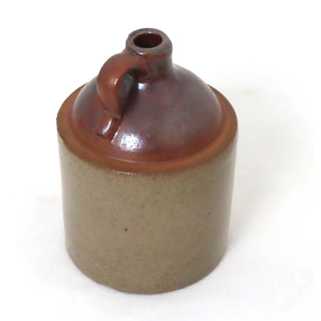 Unusual Small Pint Size Antique Classic Style American Stoneware Spirits Jug For Sale - Image 9 of 13