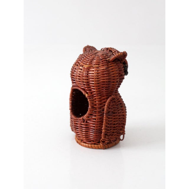 Farmhouse Vintage Wicker Owl Basket For Sale - Image 3 of 12