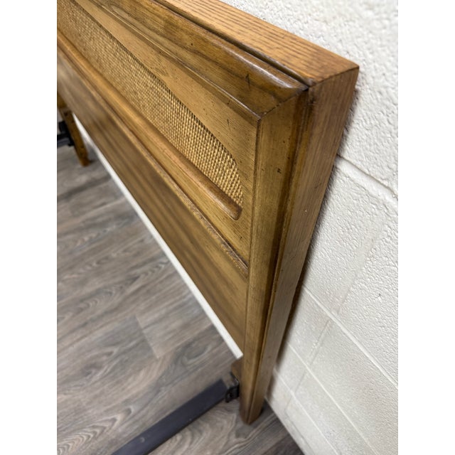 Wood Vintage Full Size Mid Century Modern Walnut and Woven Cane Bed For Sale - Image 7 of 13