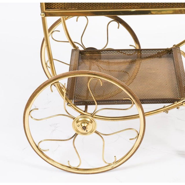 Mid-Century French Brass Galleried Drinks Trolley, 1950s For Sale - Image 12 of 15