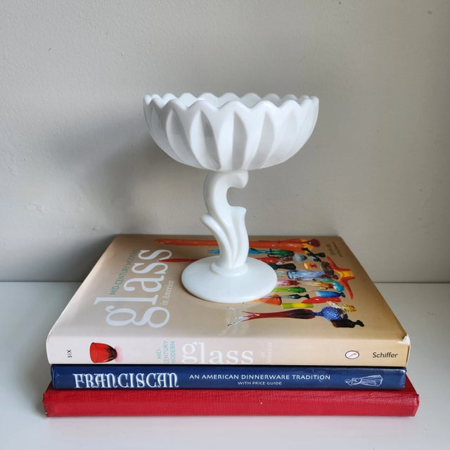 Vintage Milk Glass Tulip Pedestal Dish For Sale - Image 10 of 12