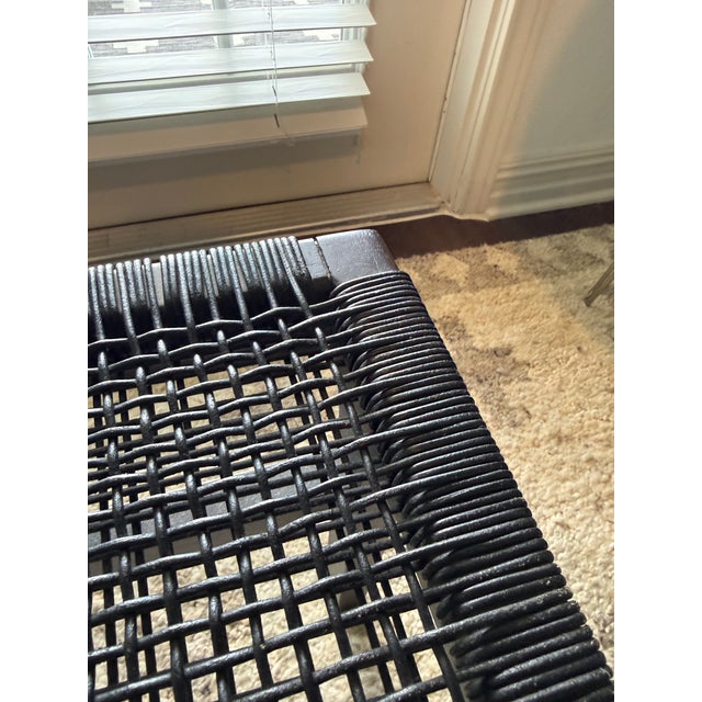 CB2 Cb2 Small Black Leather Woven Bench, Modern Matte Black Wood Frame For Sale - Image 4 of 11