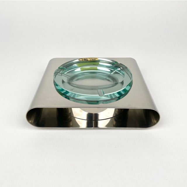 Ashtray in Steel and Green Glass from Sena Cristal, Italy, 1970s For Sale - Image 3 of 15