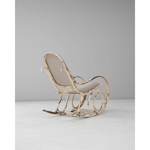 1920s Austrian Thonet-Style Bentwood Rocking Chair with Striped Upholstery For Sale - Image 18 of 18