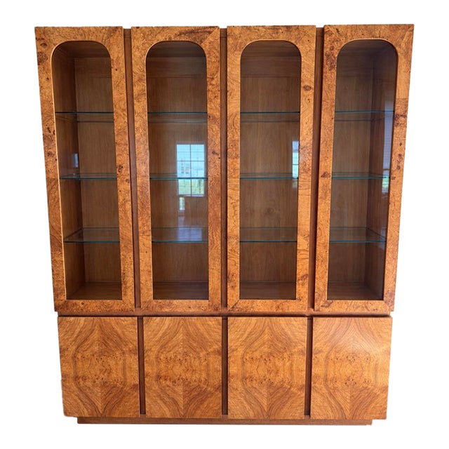 Vintage Milo Baughman Style Lane Alta Vista Burlwood China Cabinet For Sale