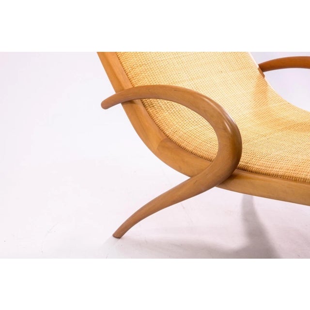 1950s John Louis Graz Chaise Longue C. 1950s Curved Wood & Inset Woven Raffia Modern For Sale - Image 5 of 10