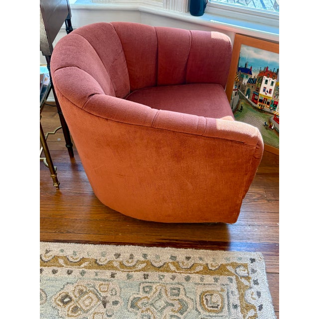 Textile 1970s Mid Century Modern Classic Swivel Chairs, Pair For Sale - Image 7 of 11