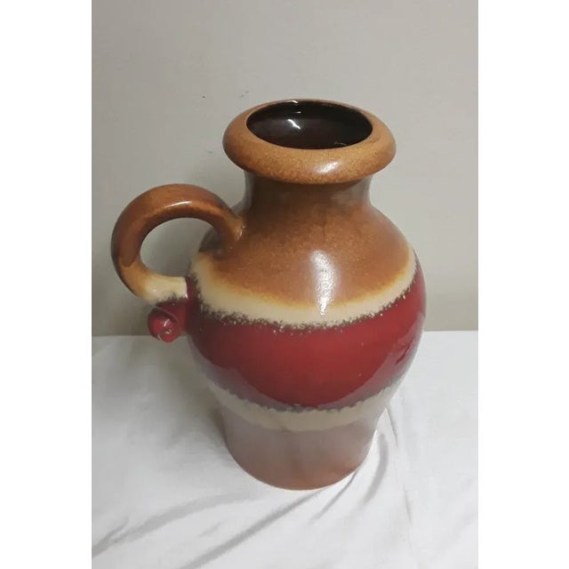 Vintage Number 490-47 Ceramic Vase in the Ssape of a Jug with Handles with Beige-Brown-Red Glaze by Scheurich, 1970s, in...