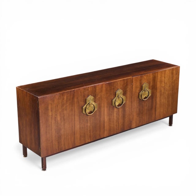 Bert England for the John Widdicomb Orientation Group Mid Century Walnut and Brass Credenza For Sale - Image 12 of 13