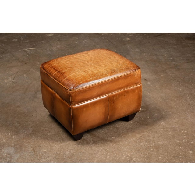 1980s Contemporary Tobacco-Colored Leather Club Chair and Ottoman For Sale In Chicago - Image 6 of 11