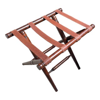 Vintage 1940s Ralph Lauren Style Wooden Folding Luggage Rack With Original Leather Straps For Sale