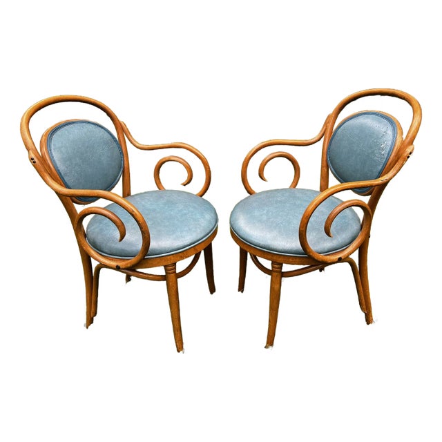Mid-Century Thonet Style Bentwood Dining Room Armchairs - A Pair For Sale